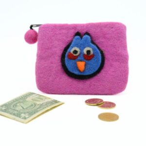 Felt pink purse with bird