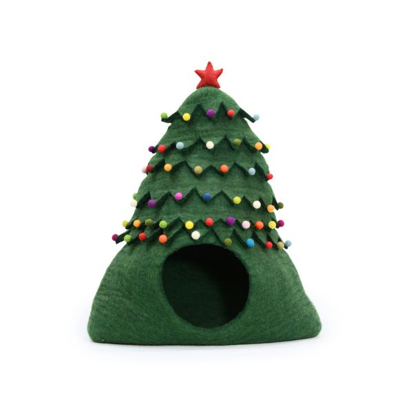 Christmas green felt cat cave