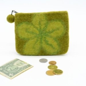 Wool felted handmade felt green purse