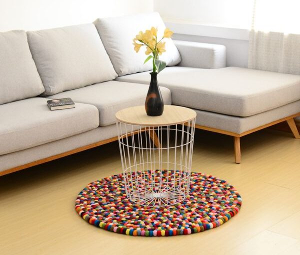 Multi color felt ball rug