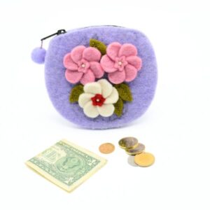 Felt floral design purple purse