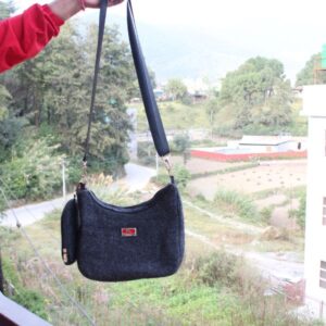 Charcoal cross body handmade felt bag