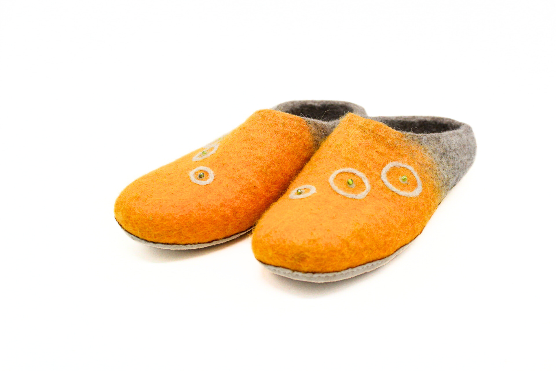Orange & Grey Embroidery Felt Slipper - Image 6