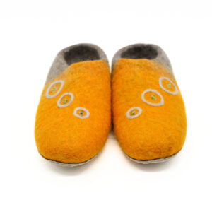Orange & Grey Embroidery Felt Slipper