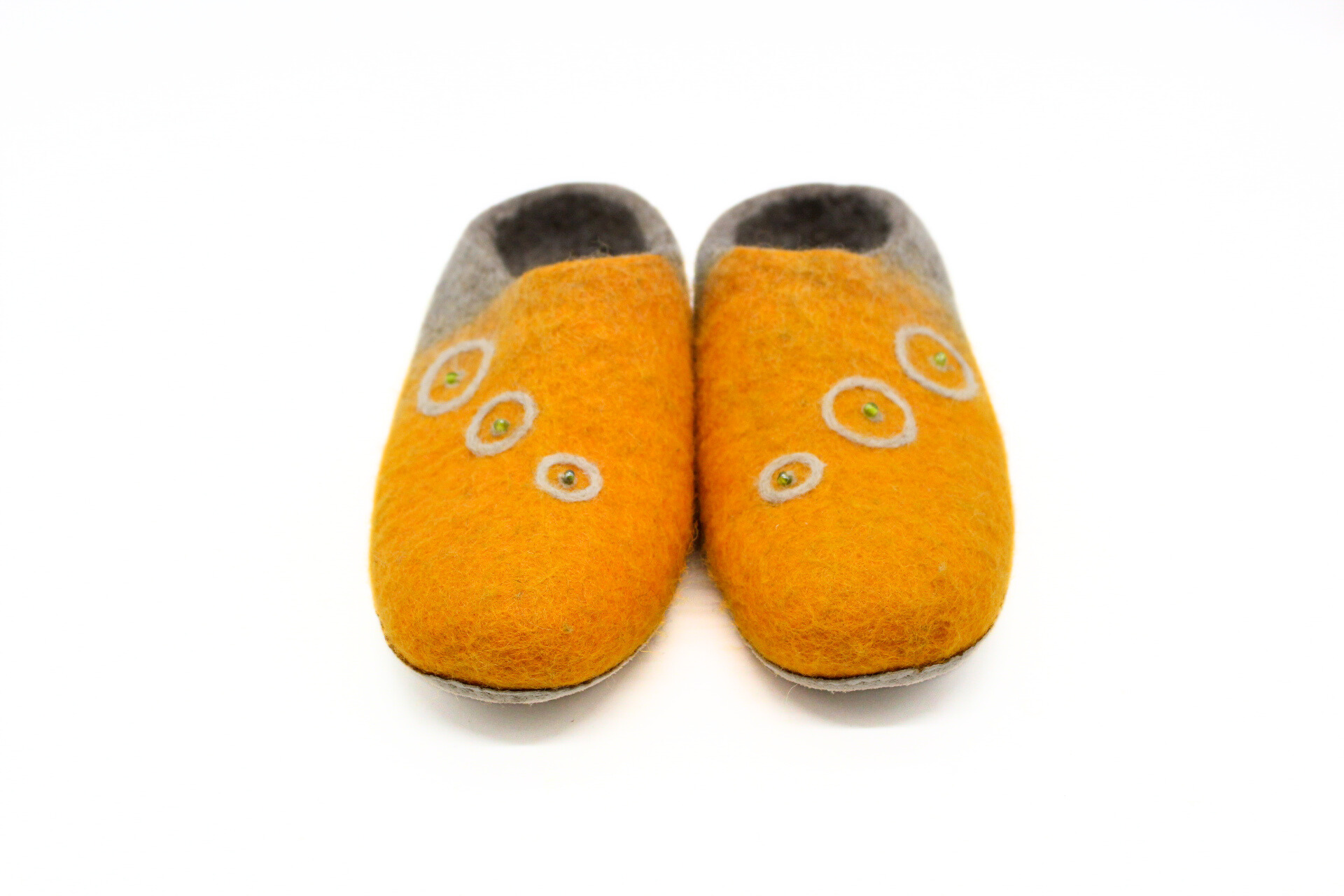 Orange & Grey Embroidery Felt Slipper