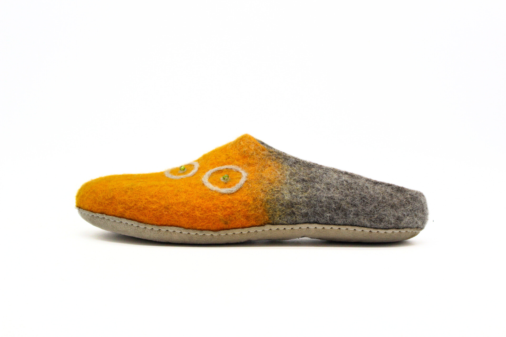 Orange & Grey Embroidery Felt Slipper - Image 2