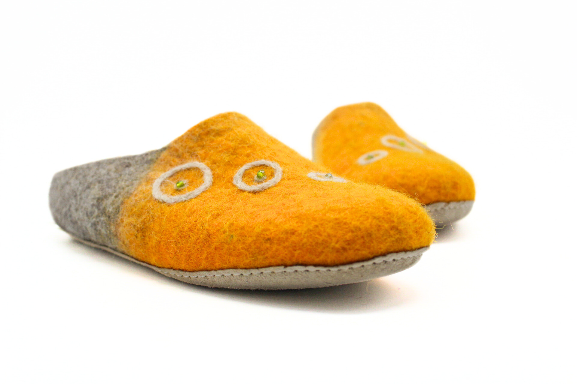 Orange & Grey Embroidery Felt Slipper - Image 3