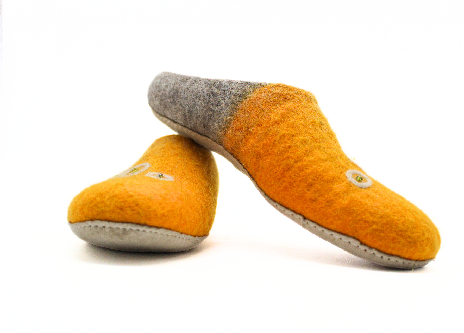 Orange & Grey Embroidery Felt Slipper - Image 8