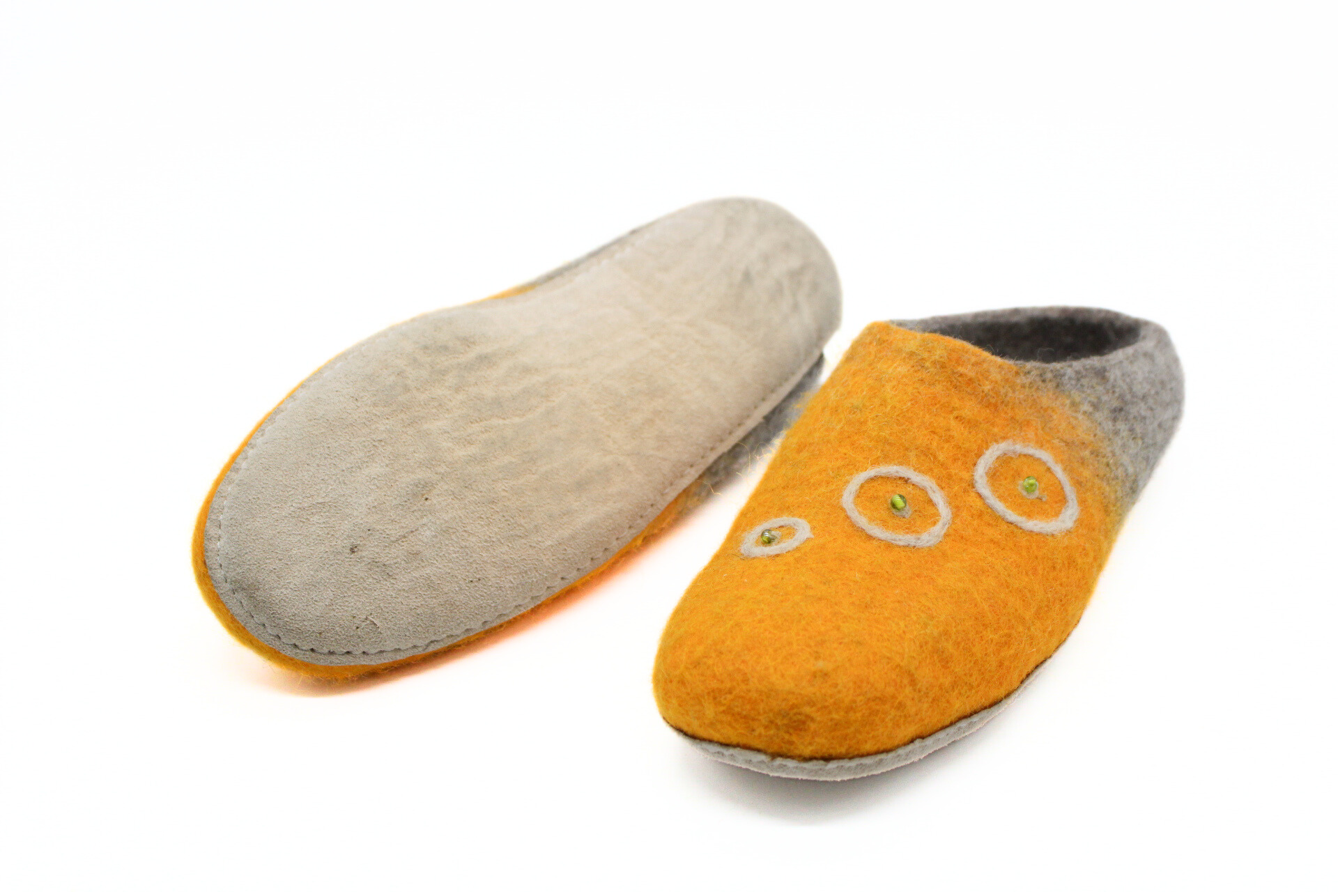 Orange & Grey Embroidery Felt Slipper - Image 5