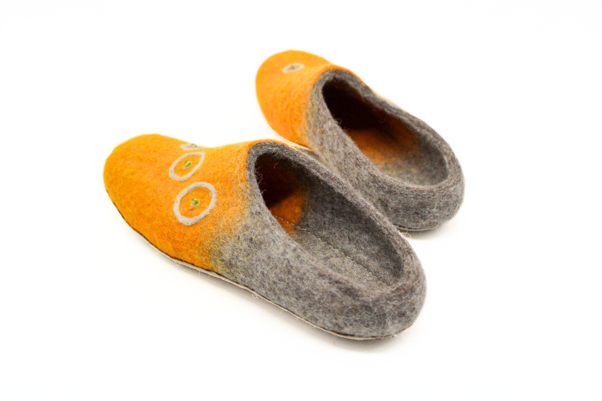 Orange & Grey Embroidery Felt Slipper - Image 7