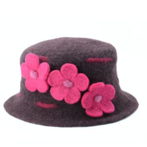 Brown Felt Hat with Pink Floral Design