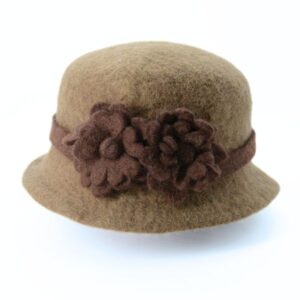 Handmade Felt Brown Colored Floral Hat