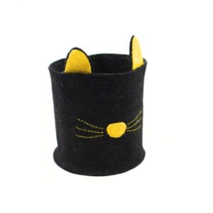 Felt Cat Face Basket – Black & Yellow