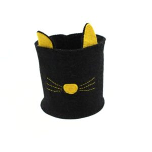 Felt Cat Face Basket – Black & Yellow