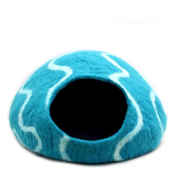 Felt Handmade Blue Colored Cat Cave - Image 2