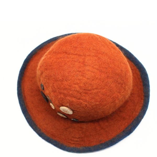 Felt Orange Colored Button Hat - Image 2