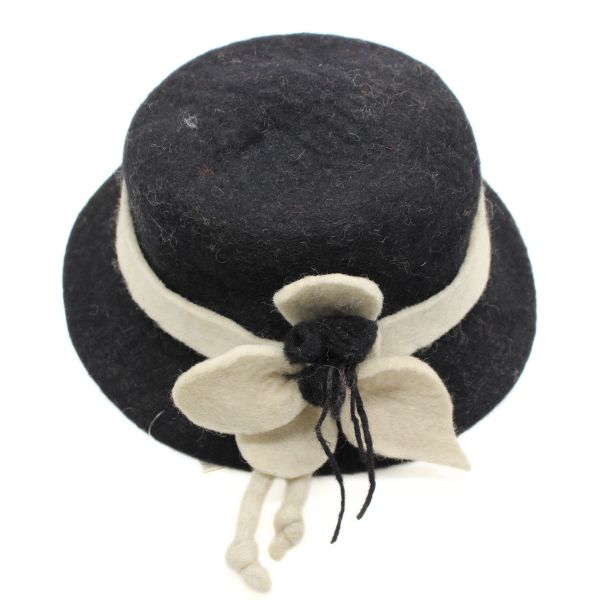 Black & Ivory Felt Flower Hat - Image 4