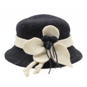 Black & Ivory Felt Flower Hat