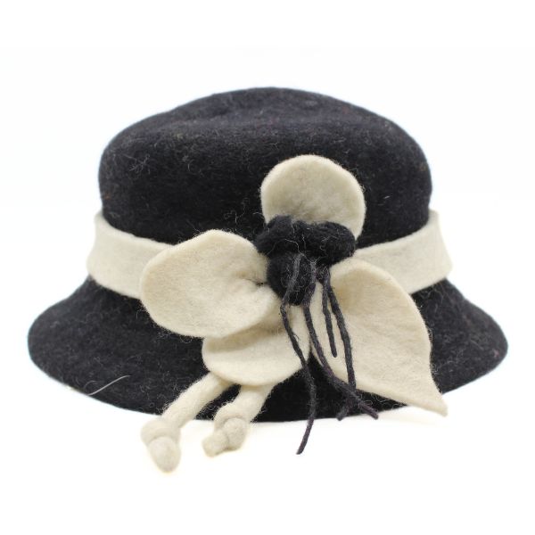 Black & Ivory Felt Flower Hat