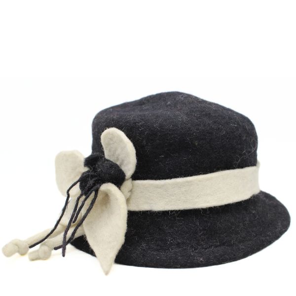 Black & Ivory Felt Flower Hat - Image 2