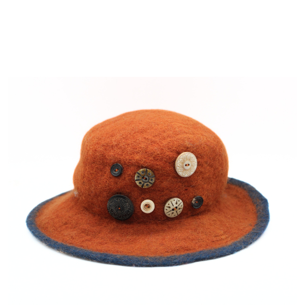Felt Orange Colored Button Hat - Image 5
