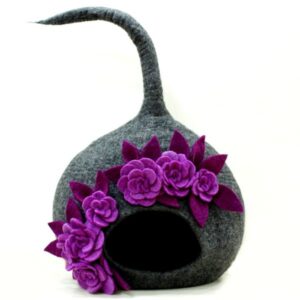 Felt Grey and Purple Cat House