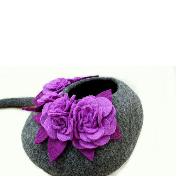 Felt Grey and Purple Cat House - Image 3