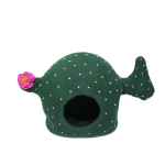 Handmade green cactus design felt cat house with pink flower - Image 2