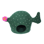 Handmade green cactus design felt cat house with pink flower - Image 6