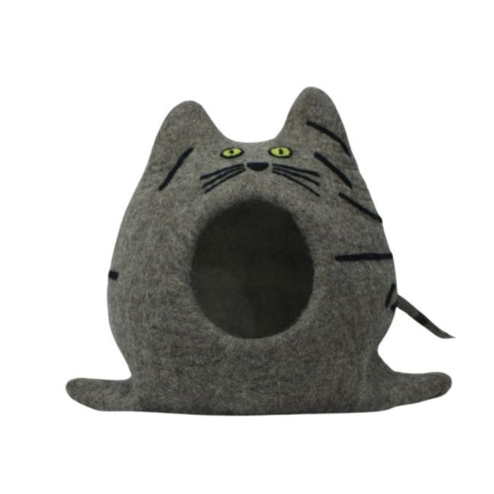 Handmade grey felt cat house with a cat-inspired design - Image 2