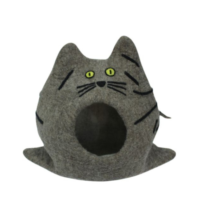 Handmade grey felt cat house with a cat-inspired design - Image 3