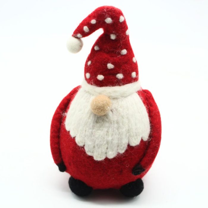 Handmade Felt Santa Christmas Ornament with White Polka Dot Red Hat - Image 4