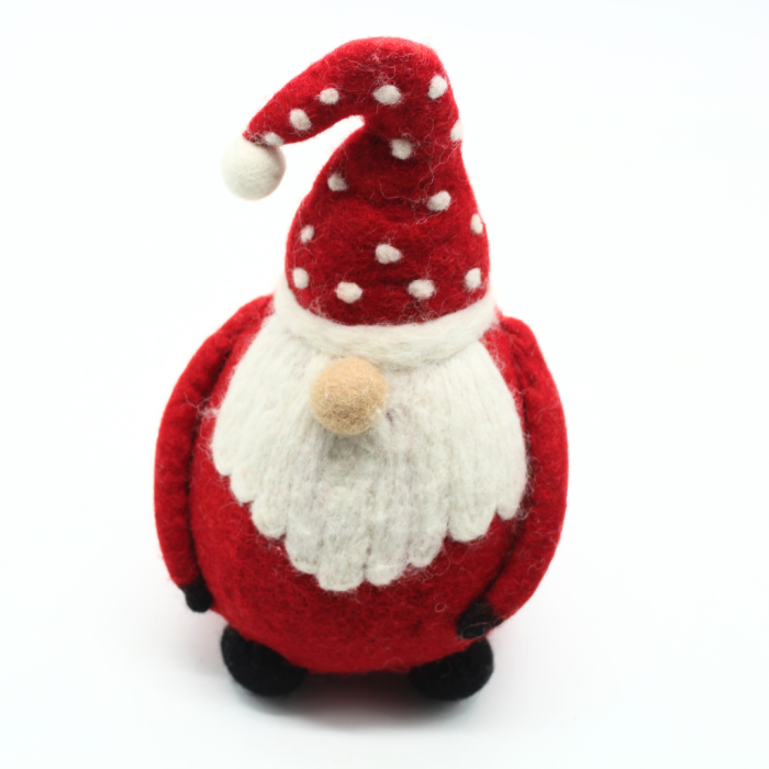 Handmade Felt Santa Christmas Ornament with White Polka Dot Red Hat - Image 2