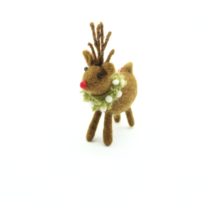Handmade Felt Reindeer Christmas Ornament with Holly Wreath - Image 6