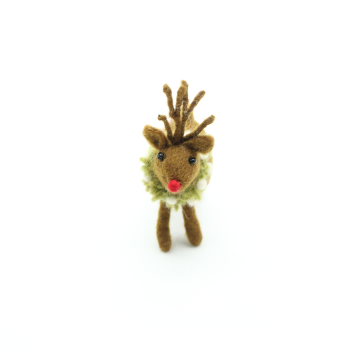 Handmade Felt Reindeer Christmas Ornament with Holly Wreath - Image 5