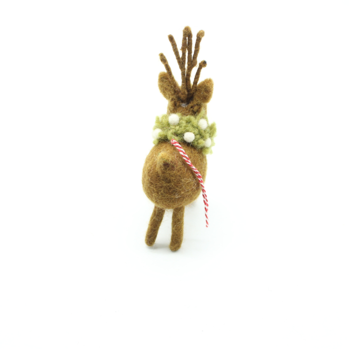 Handmade Felt Reindeer Christmas Ornament with Holly Wreath - Image 4