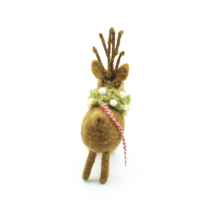 Handmade Felt Reindeer Christmas Ornament with Holly Wreath - Image 3