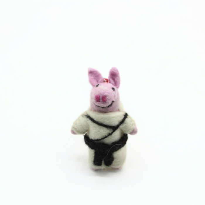 Handmade Felt Pink Piggy Face Bunny Ornament - Image 5