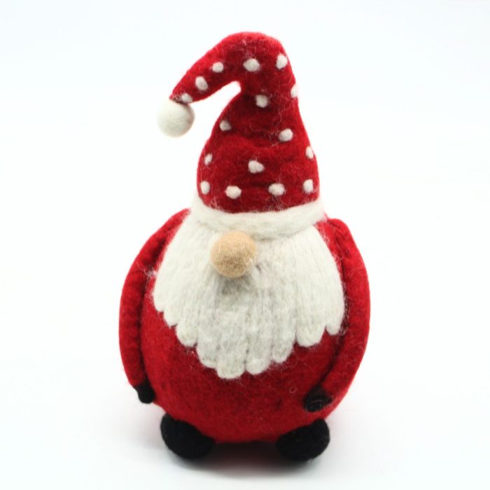 Handmade Felt Santa Christmas Ornament with White Polka Dot Red Hat - Image 3