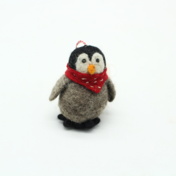 Handmade Felt Penguin Ornament with Red Scarf - Image 5