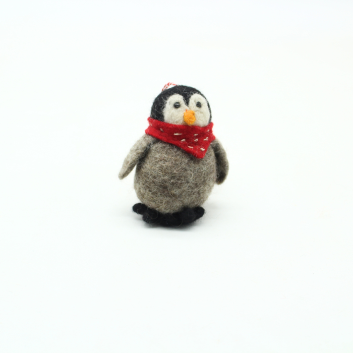 Handmade Felt Penguin Ornament with Red Scarf - Image 4