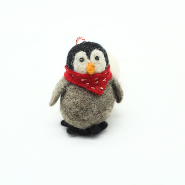 Handmade Felt Penguin Ornament with Red Scarf - Image 6