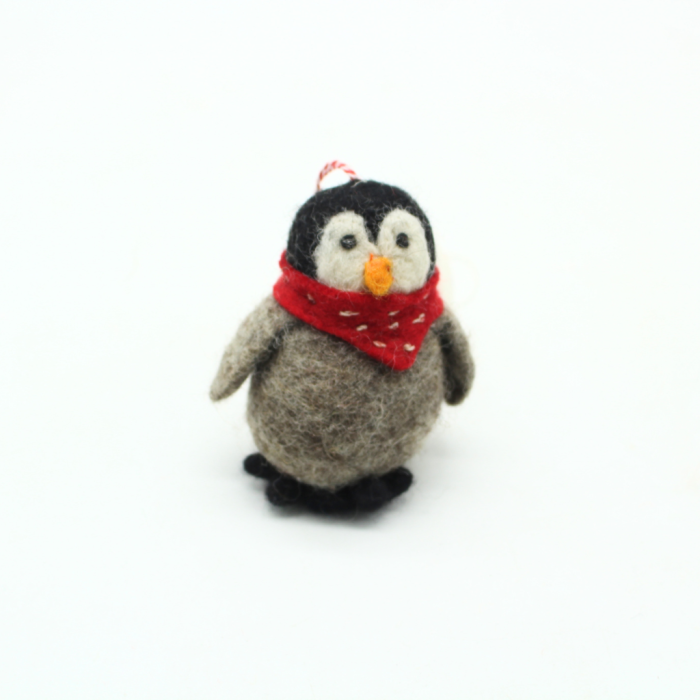 Handmade Felt Penguin Ornament with Red Scarf - Image 7