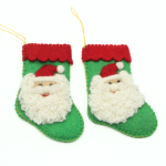 Handmade Felt Green Christmas Stocking with Santa - Image 2