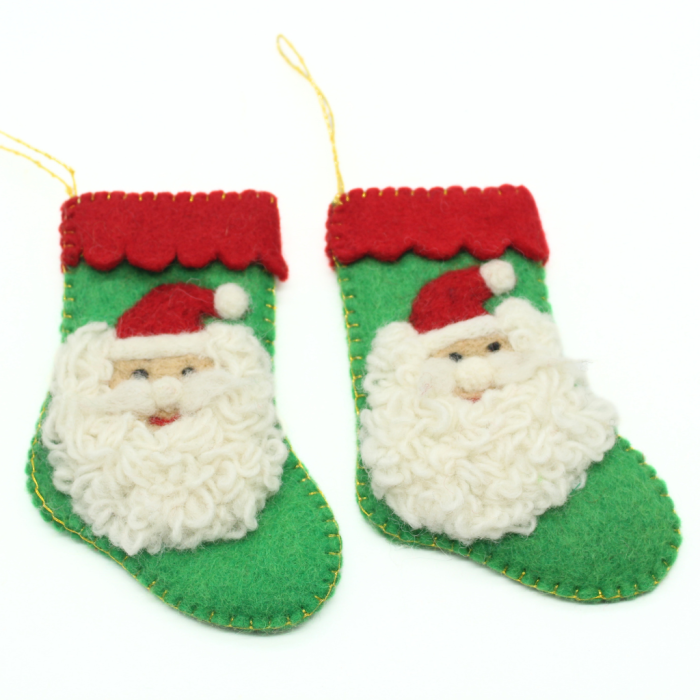 Handmade Felt Green Christmas Stocking with Santa - Image 3