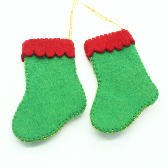 Handmade Felt Green Christmas Stocking with Santa - Image 4