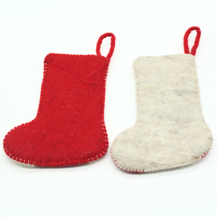 Handmade Felt Christmas Stocking in White and Red - Image 3