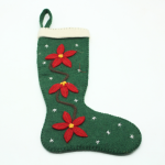 Handmade Felt Green Christmas Stocking with Flower Design
