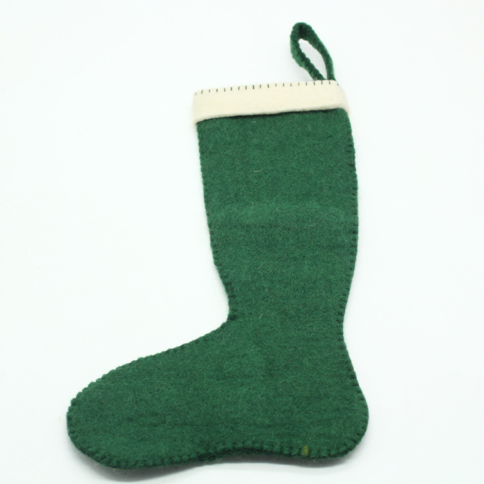 Handmade Felt Green Christmas Stocking with Flower Design - Image 3