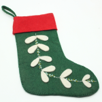 Handmade Felt Green Christmas Stocking with White Leaf Design - Image 5